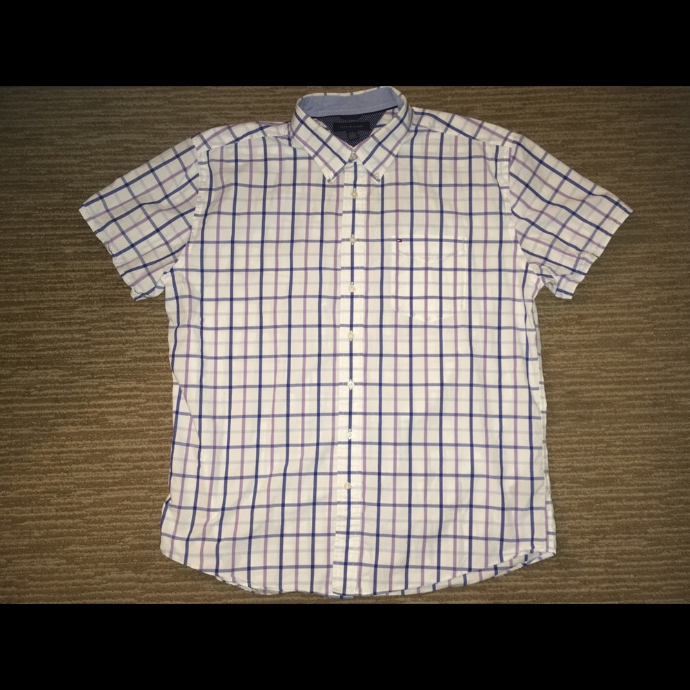 Tommy Hilfiger Mens SS Purple Plaid Button Down 2X